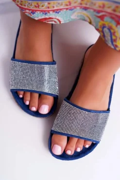 Boto Klapki Korkowe|Klapki Damskie Klasyczne*Damskie Klapki Na Korku Z Kryształkami Granatowe Do It!