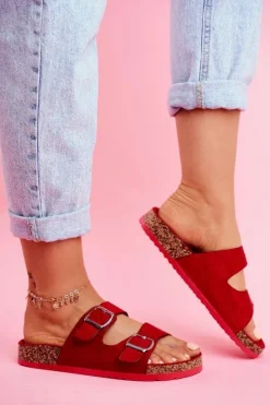 Evento Klapki Korkowe|Klapki Damskie Klasyczne*Damskie Klapki Na Korku Z Klamrami Czerwone Si Senor