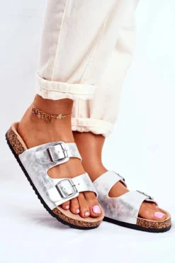 Evento Klapki Korkowe|Klapki Damskie Klasyczne*Damskie Klapki Na Korku Z Klamrami Srebrne Vivio