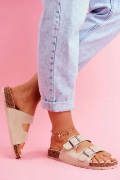 Damskie Evento Damskie Klapki Na Korku Z Klamrami Beżowe Si Senor