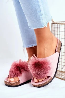 Boto Klapki Korkowe|Klapki Damskie Klasyczne*Damskie Klapki Na Korku z Pomponem Różowe Galaxo