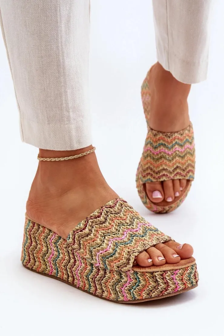 Boto Klapki Na Koturnie|Klapki Na Platformie*Damskie Klapki Na Koturnie Beżowe Vanarila