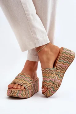 Boto Klapki Na Koturnie|Klapki Na Platformie*Damskie Klapki Na Koturnie Beżowe Vanarila