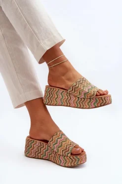 Boto Klapki Na Koturnie|Klapki Na Platformie*Damskie Klapki Na Koturnie Beżowe Vanarila