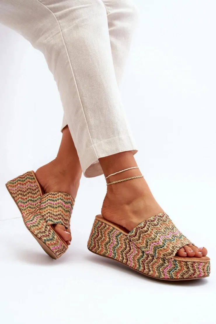 Boto Klapki Na Koturnie|Klapki Na Platformie*Damskie Klapki Na Koturnie Beżowe Vanarila