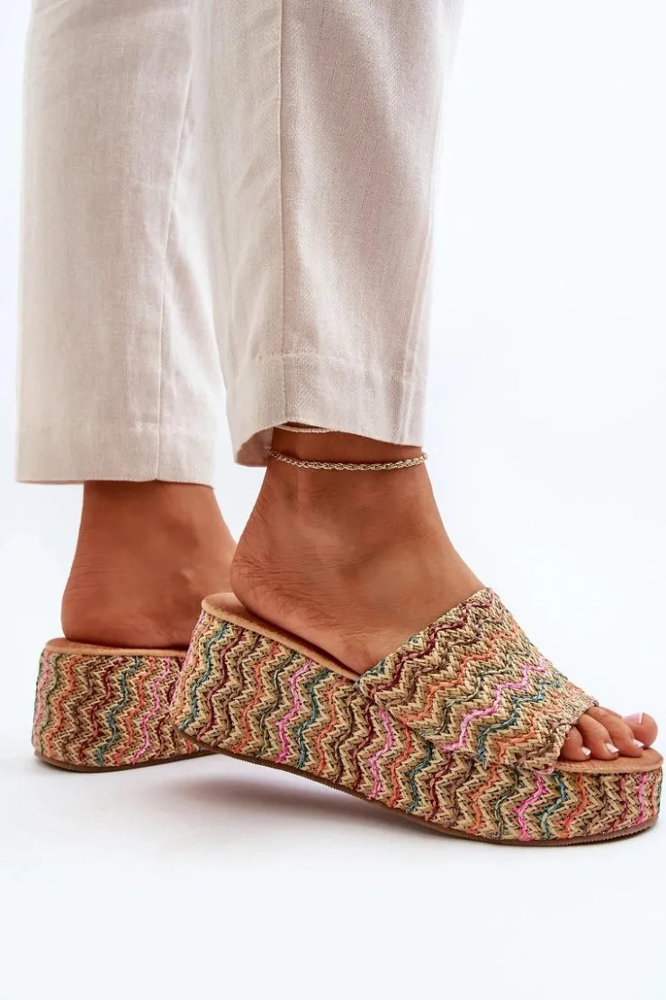 Boto Klapki Na Koturnie|Klapki Na Platformie*Damskie Klapki Na Koturnie Beżowe Vanarila