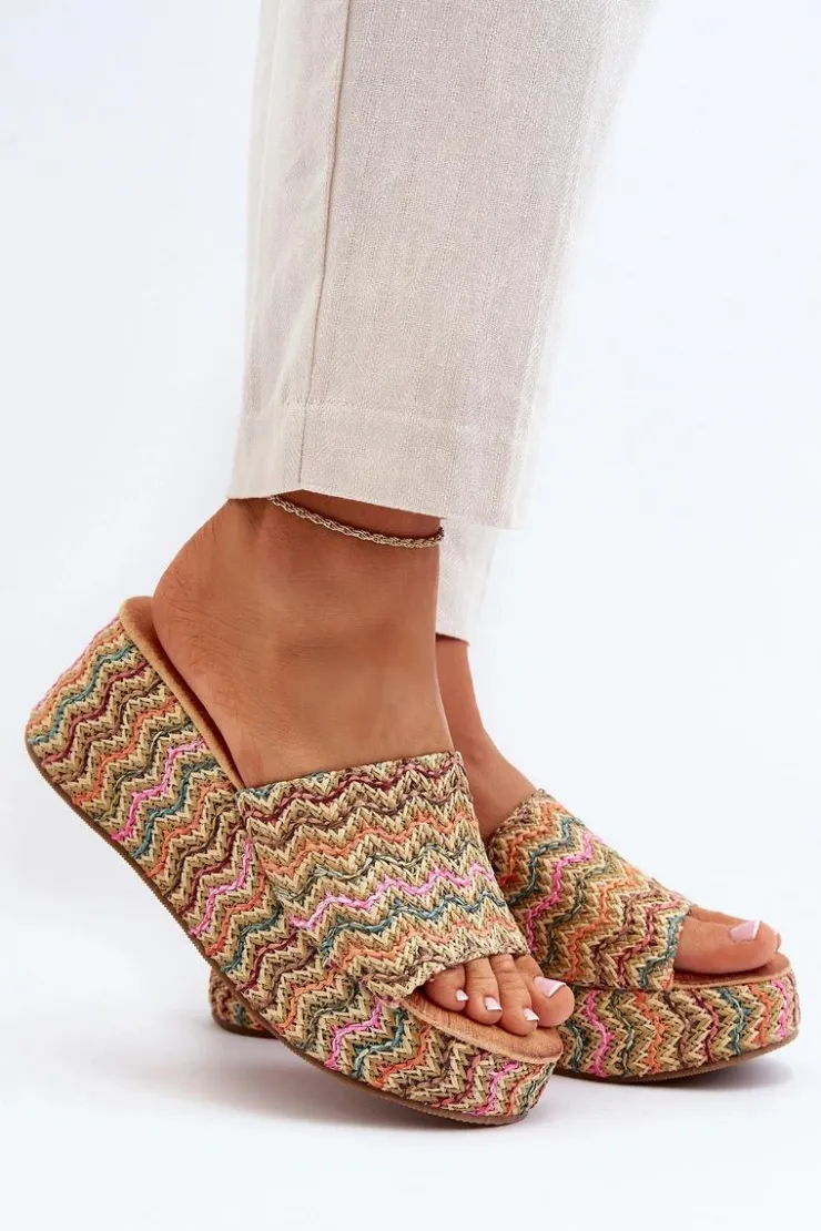 Boto Klapki Na Koturnie|Klapki Na Platformie*Damskie Klapki Na Koturnie Beżowe Vanarila