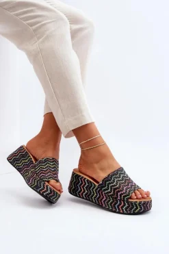 Damskie Boto Damskie Klapki Na Koturnie Czarne Vanarila