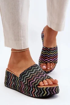 Damskie Boto Damskie Klapki Na Koturnie Czarne Vanarila