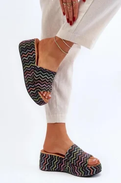 Damskie Boto Damskie Klapki Na Koturnie Czarne Vanarila