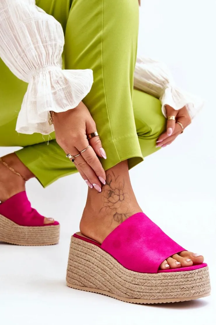 New Boto Damskie Klapki Na Koturnie I Platformie Fuksja Ysabel