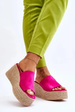 New Boto Damskie Klapki Na Koturnie I Platformie Fuksja Ysabel