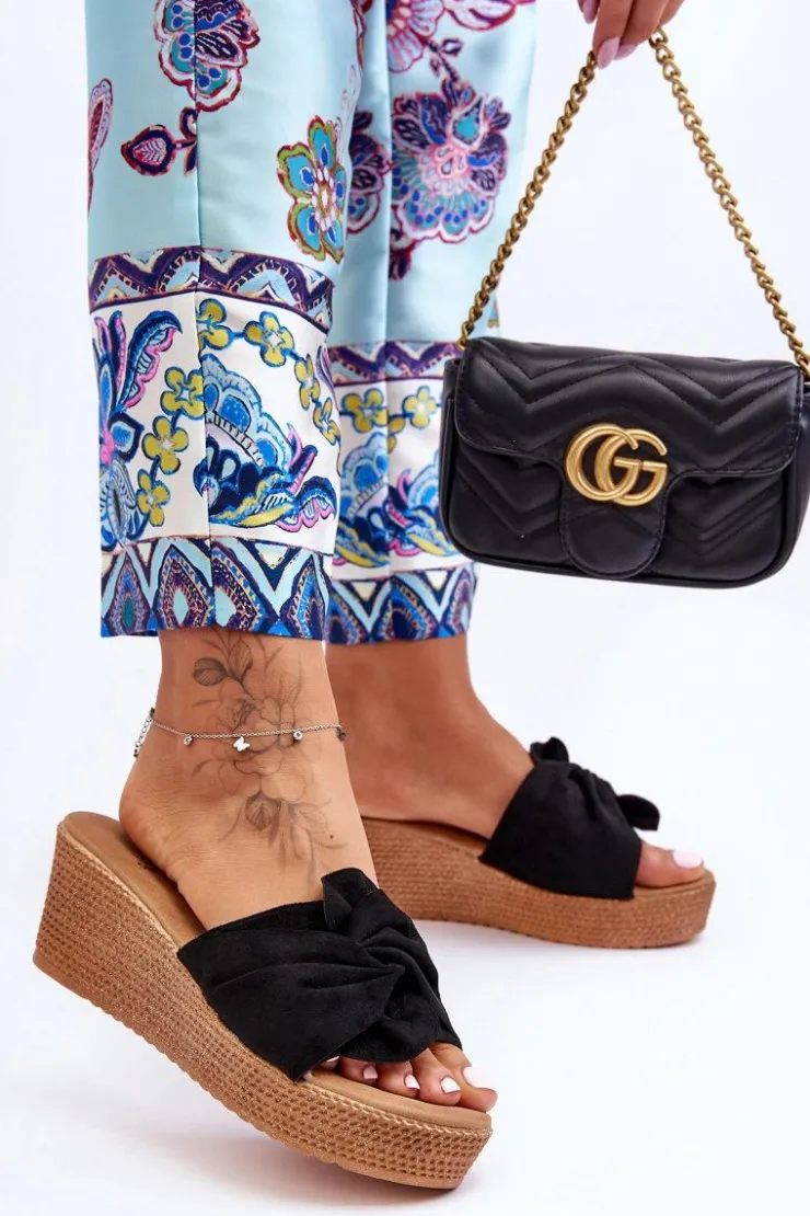 Boto Klapki Na Koturnie|Klapki Na Platformie*Damskie Klapki Na Koturnie Czarne Calama