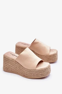 Damskie Boto Damskie Klapki Na Koturnie I Platformie Beżowe Ysabel