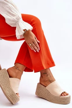 Damskie Boto Damskie Klapki Na Koturnie I Platformie Beżowe Ysabel