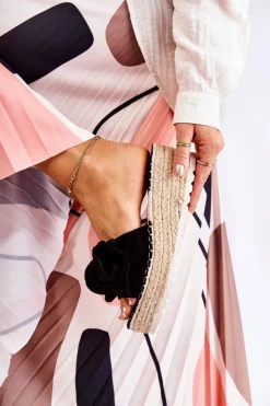 Outlet Boto Damskie Klapki Na Koturnie Z Kokardą Czarne Tayla