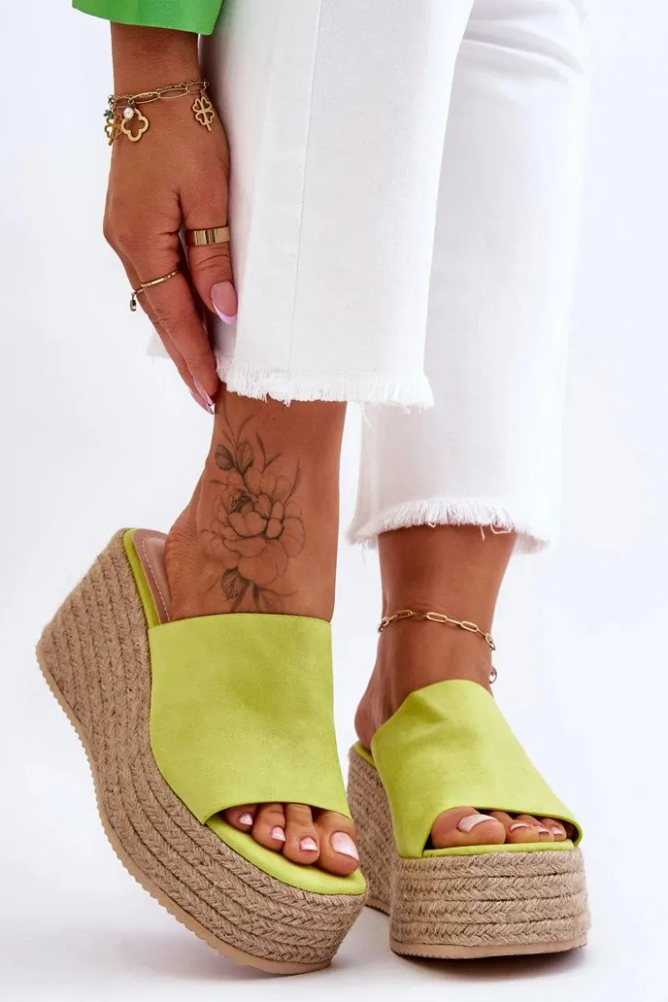 Boto Klapki Na Koturnie|Klapki Na Platformie*Damskie Klapki Na Koturnie I Platformie Limonkowe Ysabel