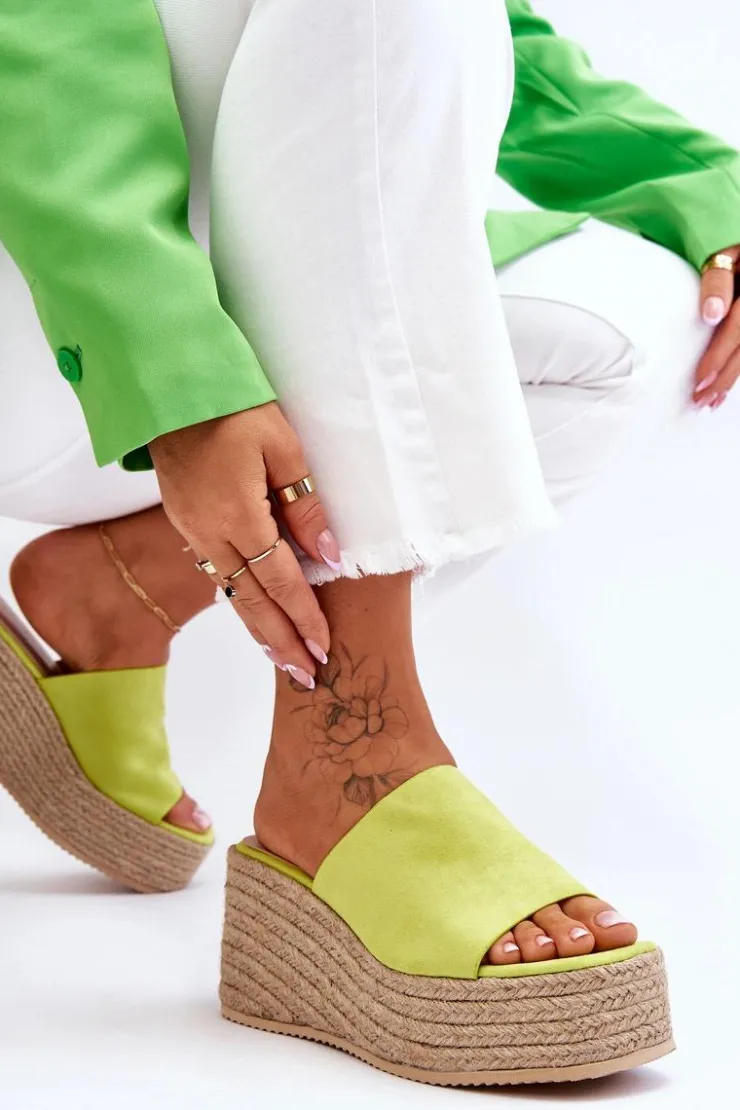 Boto Klapki Na Koturnie|Klapki Na Platformie*Damskie Klapki Na Koturnie I Platformie Limonkowe Ysabel