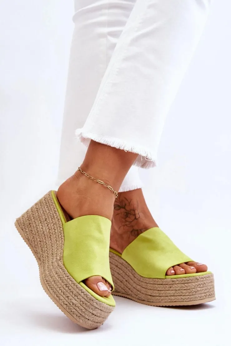 Boto Klapki Na Koturnie|Klapki Na Platformie*Damskie Klapki Na Koturnie I Platformie Limonkowe Ysabel