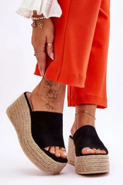 Discount Boto Damskie Klapki Na Koturnie I Platformie Czarne Ysabel