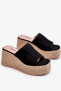 Discount Boto Damskie Klapki Na Koturnie I Platformie Czarne Ysabel