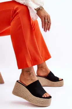 Discount Boto Damskie Klapki Na Koturnie I Platformie Czarne Ysabel