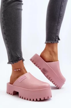 Damskie Big Star Shoes Damskie Klapki Na Masywnej Podeszwie Big Star NN274020 Różowe