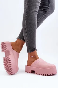 Damskie Big Star Shoes Damskie Klapki Na Masywnej Podeszwie Big Star NN274020 Różowe