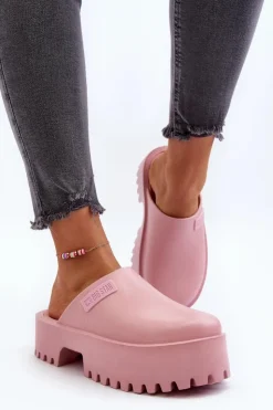 Damskie Big Star Shoes Damskie Klapki Na Masywnej Podeszwie Big Star NN274020 Różowe