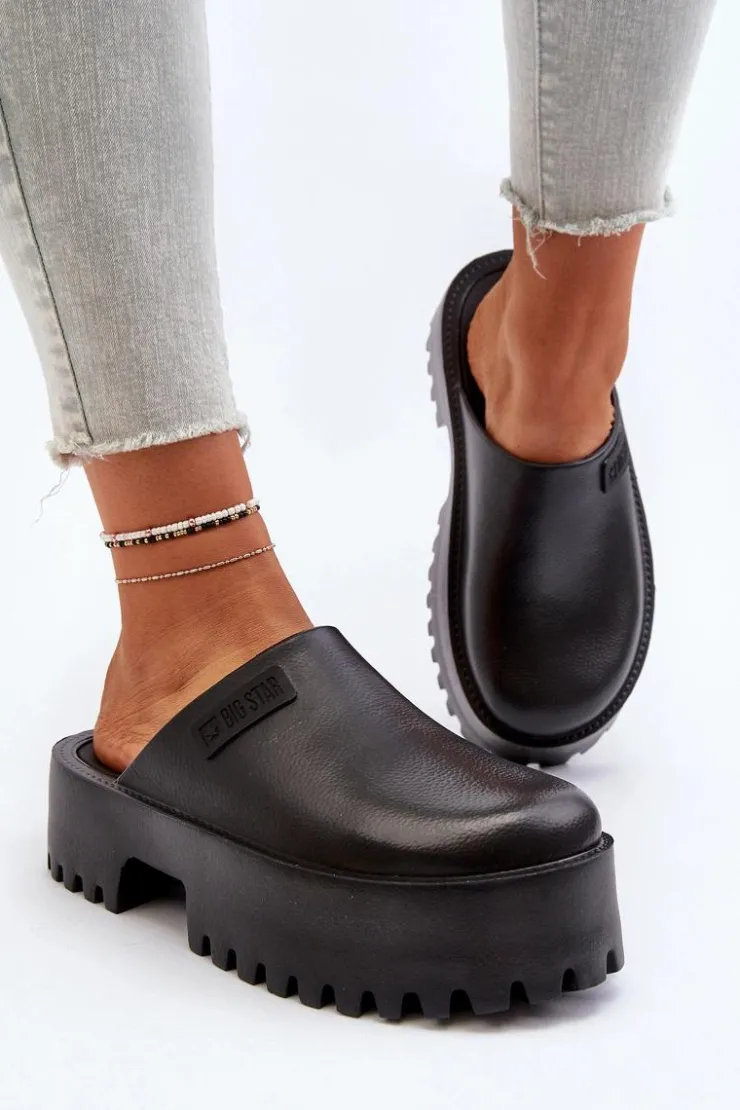 Big Star Shoes Klapki Damskie Big Star|Klapki Damskie Klasyczne*Damskie Klapki Na Masywnej Podeszwie Big Star NN274014 Czarne Czarny
