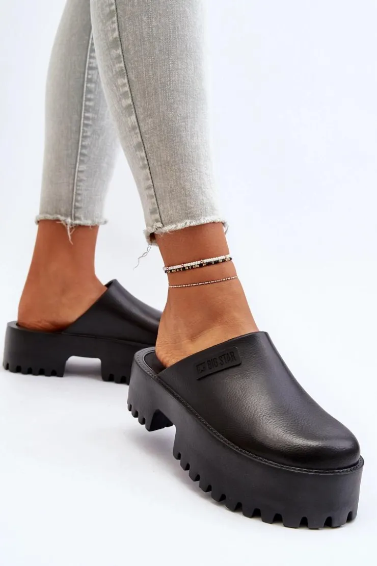 Big Star Shoes Klapki Damskie Big Star|Klapki Damskie Klasyczne*Damskie Klapki Na Masywnej Podeszwie Big Star NN274014 Czarne Czarny