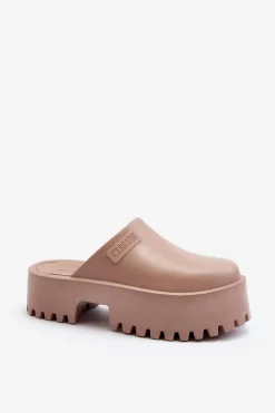 Big Star Shoes Damskie Klapki Na Masywnej Podeszwie Big Star NN274016 Beżowe Beżowy