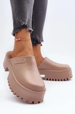 Big Star Shoes Damskie Klapki Na Masywnej Podeszwie Big Star NN274016 Beżowe Beżowy