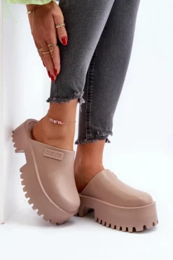 Big Star Shoes Damskie Klapki Na Masywnej Podeszwie Big Star NN274016 Beżowe Beżowy