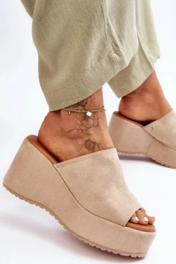 Clearance Boto Damskie Klapki Na Masywnej Platformie Beżowe Martina