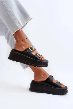 Best Boto Damskie Klapki Na Masywnej Platformie Czarne Mililena