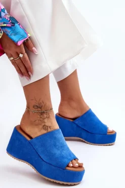 Boto Klapki Na Koturnie|Klapki Damskie Klasyczne*Damskie Klapki Na Masywnej Platformie Niebieskie Martina