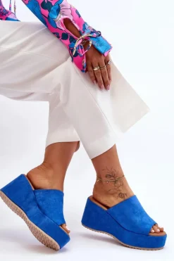 Boto Klapki Na Koturnie|Klapki Damskie Klasyczne*Damskie Klapki Na Masywnej Platformie Niebieskie Martina