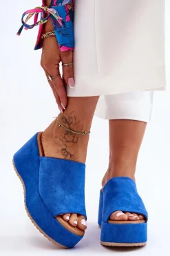 Boto Klapki Na Koturnie|Klapki Damskie Klasyczne*Damskie Klapki Na Masywnej Platformie Niebieskie Martina