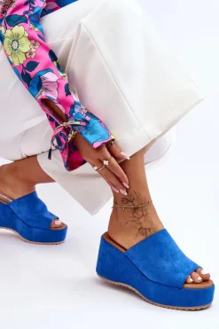 Boto Klapki Na Koturnie|Klapki Damskie Klasyczne*Damskie Klapki Na Masywnej Platformie Niebieskie Martina