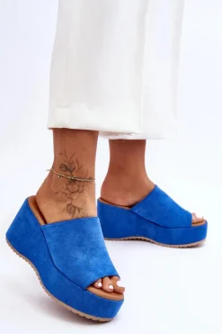 Boto Klapki Na Koturnie|Klapki Damskie Klasyczne*Damskie Klapki Na Masywnej Platformie Niebieskie Martina