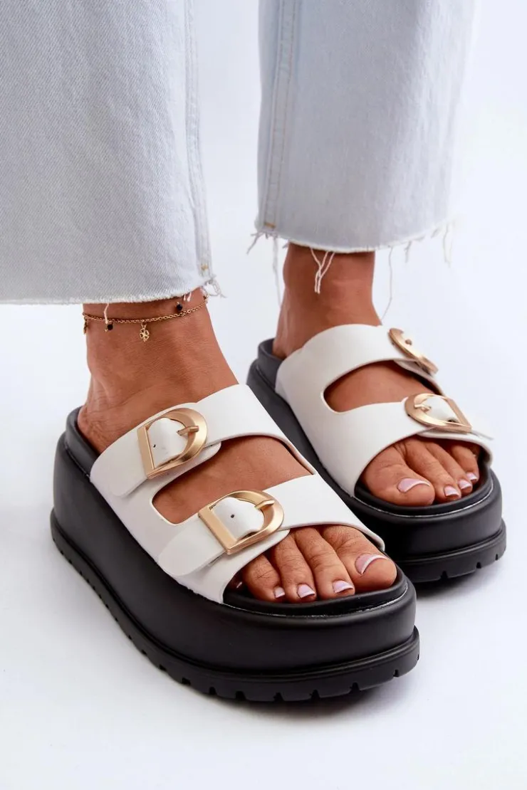 Damskie Boto Damskie Klapki Na Masywnej Platformie Białe Mililena