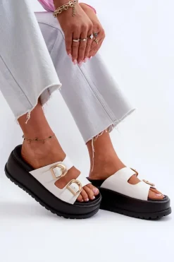 Damskie Boto Damskie Klapki Na Masywnej Platformie Białe Mililena