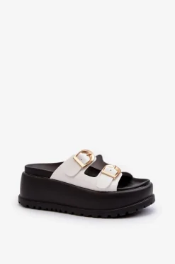 Damskie Boto Damskie Klapki Na Masywnej Platformie Białe Mililena