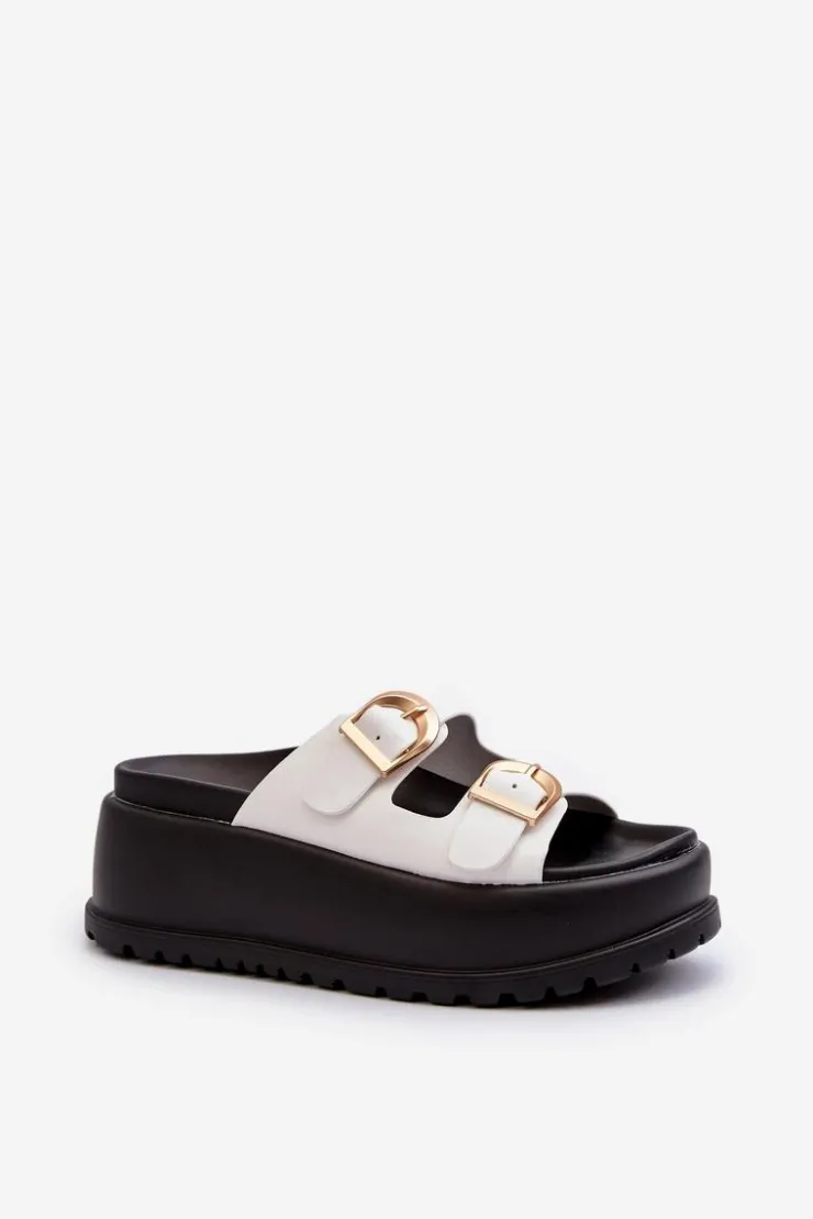 Damskie Boto Damskie Klapki Na Masywnej Platformie Białe Mililena