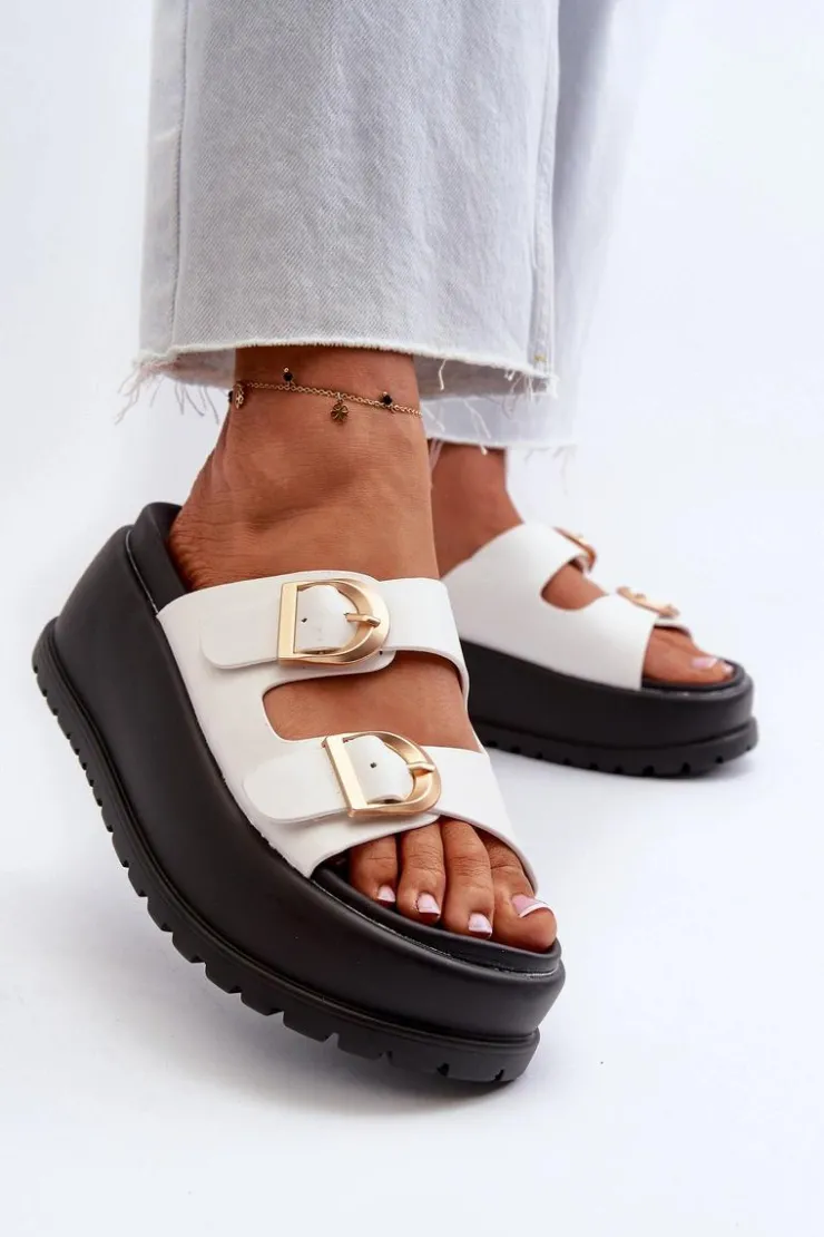 Damskie Boto Damskie Klapki Na Masywnej Platformie Białe Mililena