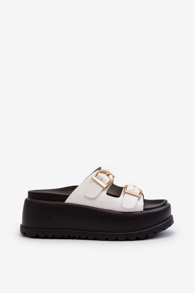 Damskie Boto Damskie Klapki Na Masywnej Platformie Białe Mililena