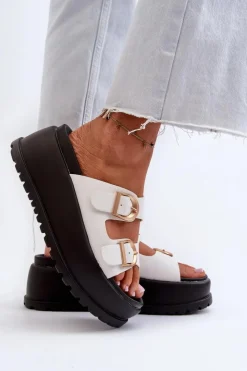 Damskie Boto Damskie Klapki Na Masywnej Platformie Białe Mililena