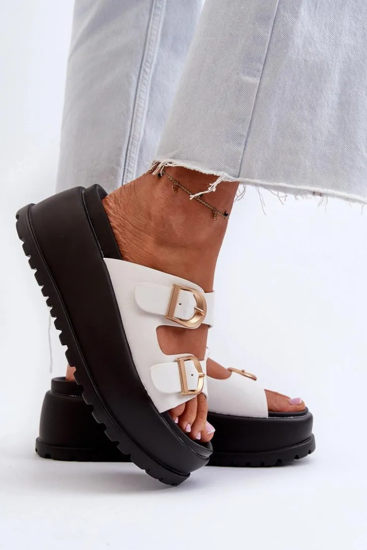 Damskie Boto Damskie Klapki Na Masywnej Platformie Białe Mililena