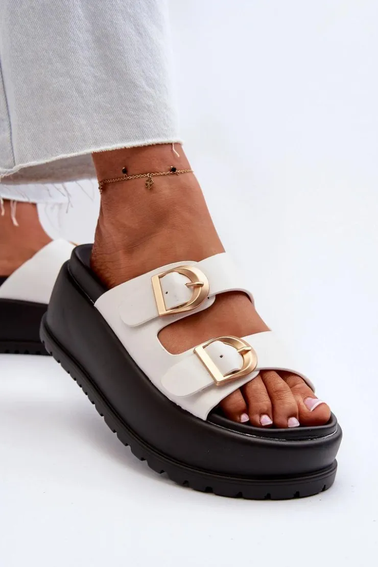 Damskie Boto Damskie Klapki Na Masywnej Platformie Białe Mililena